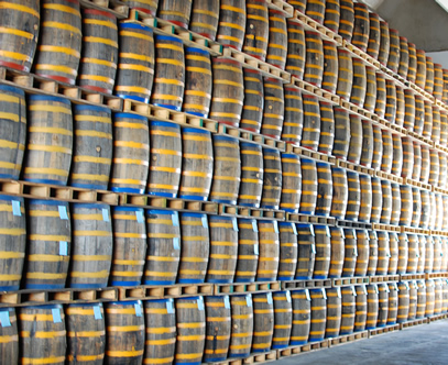 Barrels are color-coded by age